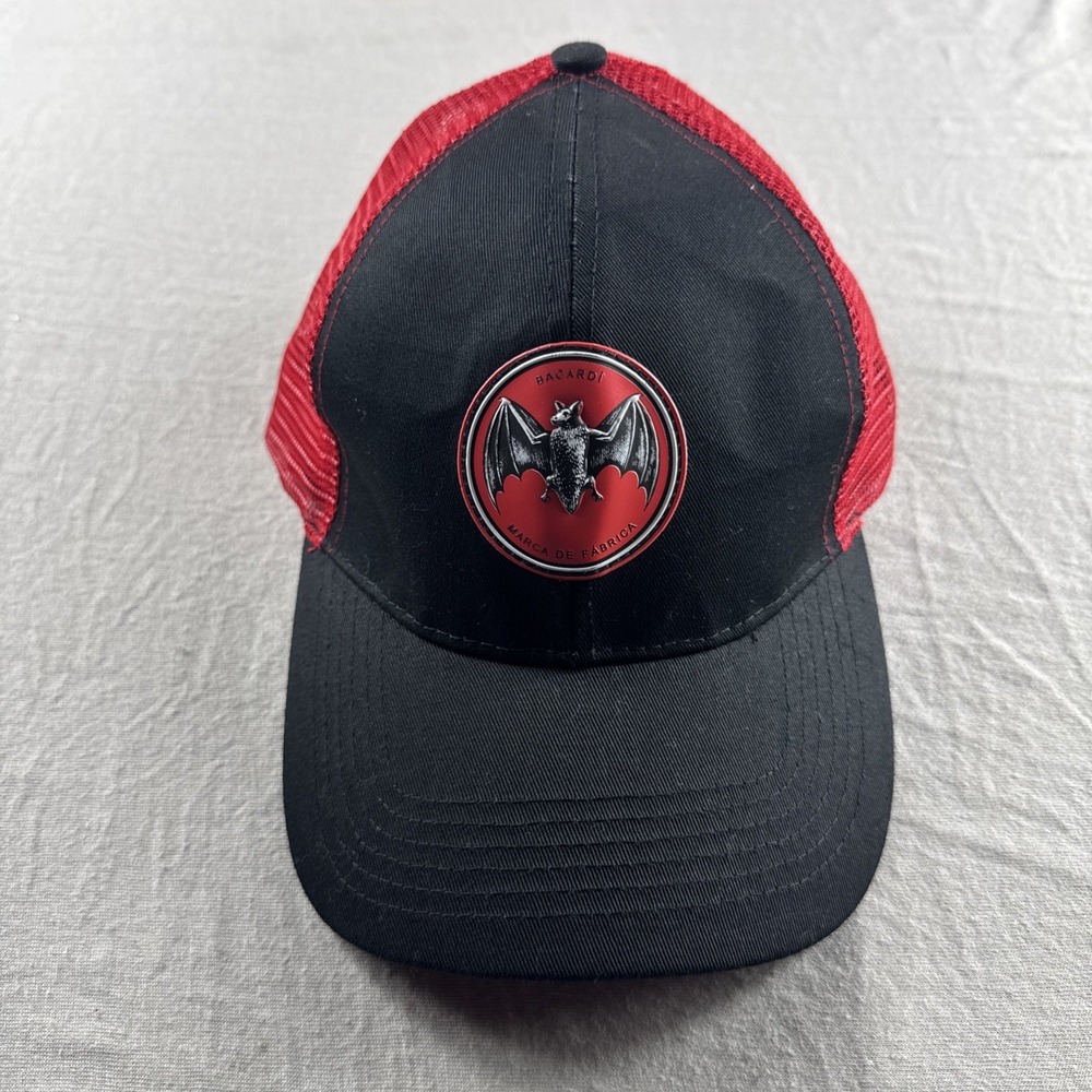 Bacardi Rum Hat Cap Snapback Adjustable Black Red Trucker Mesh Bat Logo Liquor